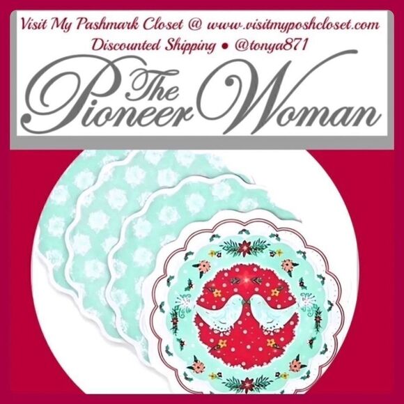 🦋 New Pioneer Woman Mazie Bird Fabric Placemat Set, Multicolor, 16" Round Qty 4 - Picture 1 of 6